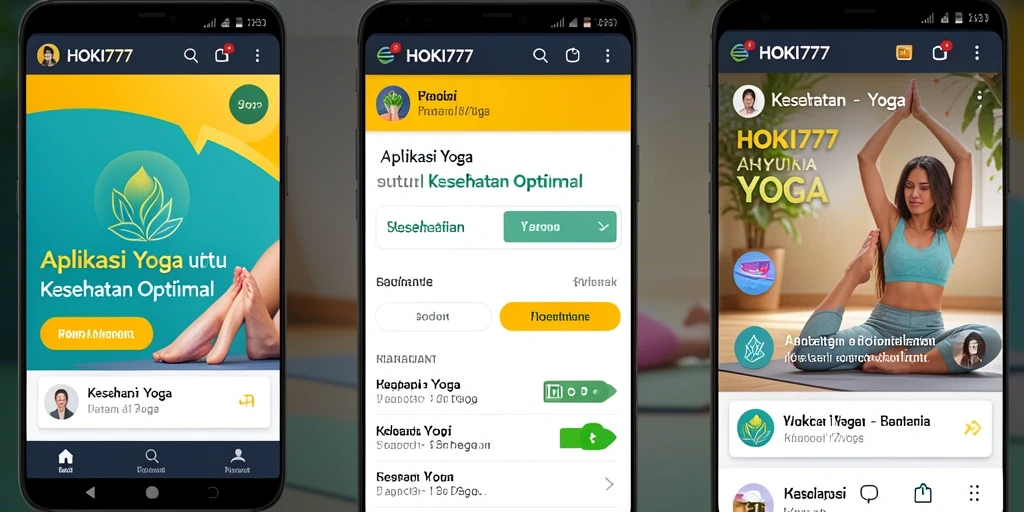 Antarmuka HOKI777 menampilkan berbagai pose yoga dan video tutorial.