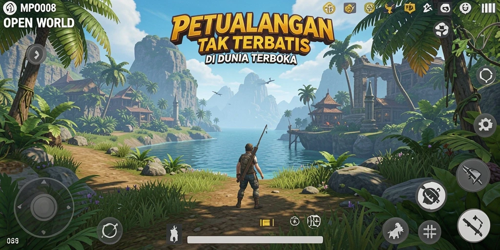 Tampilan antarmuka MPO08 dengan suasana Open World yang menakjubkan.