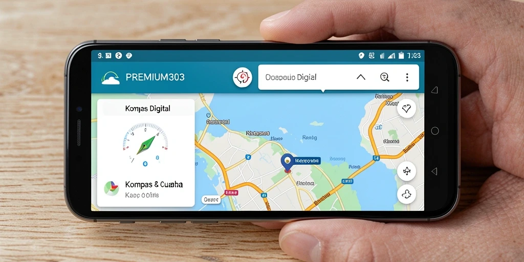 Antarmuka PREMIUM303 yang menunjukkan fungsi Kompas Digital dengan jelas.