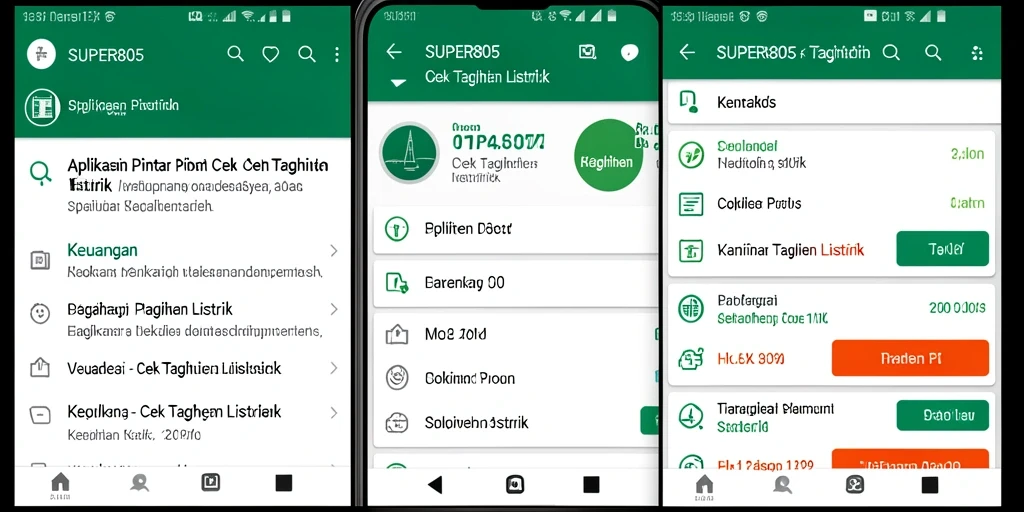 Tampilan antarmuka aplikasi Cek Tagihan Listrik SUPER805 yang praktis.